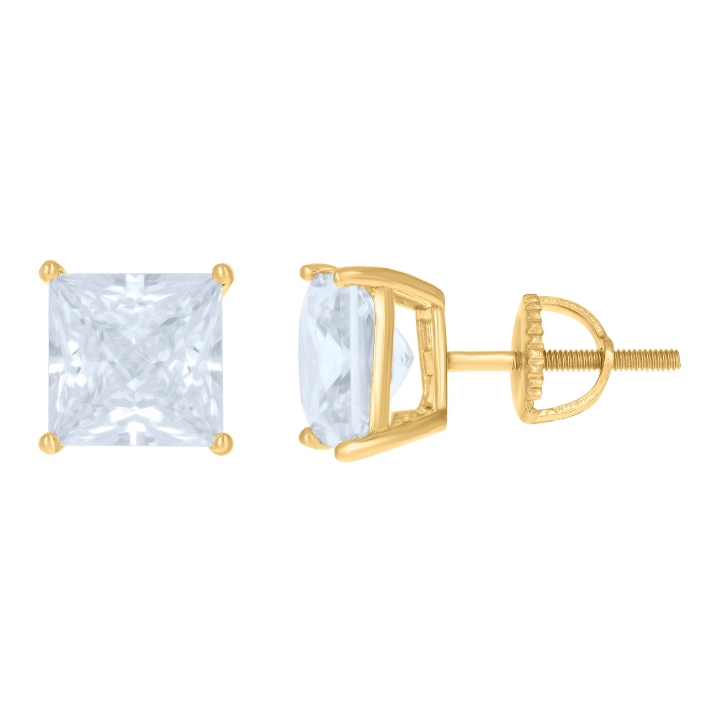 Sterling Silver Or Yellow-Tone Womens Cubic Zirconia Square Classic Studs Earrings