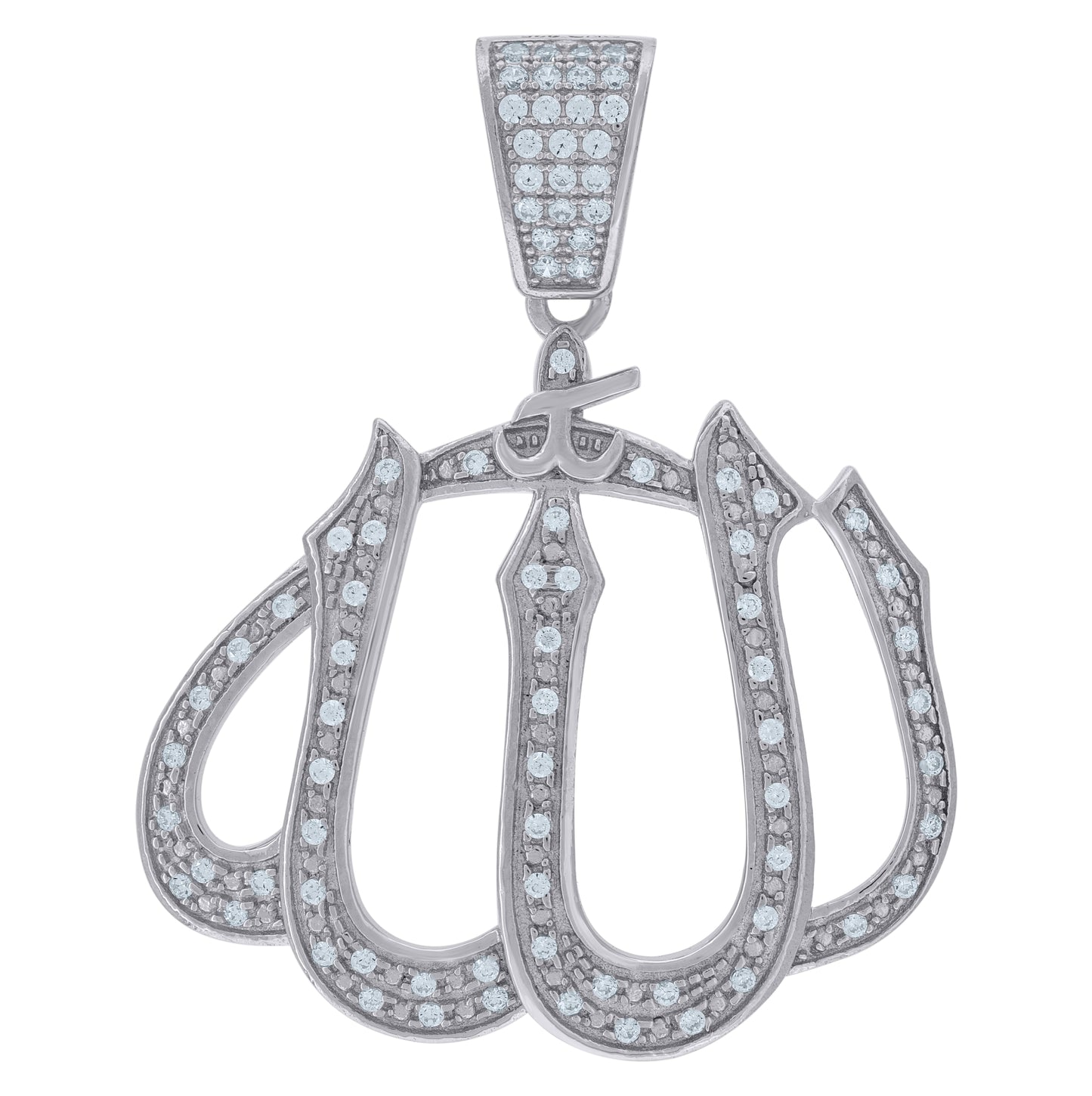 Sterling Silver Unisex Cubic Zirconia Religious Allah Charm Pendant
