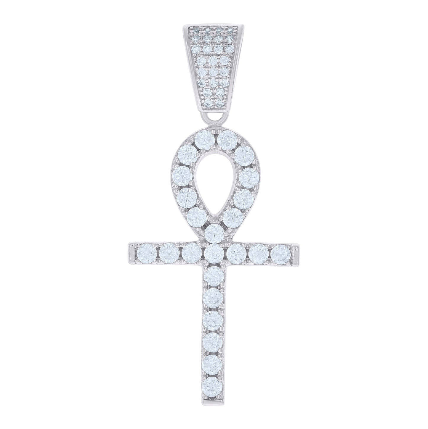Sterling Silver Unisex Cubic Zirconia Ankh Cross Religious Charm Pendant