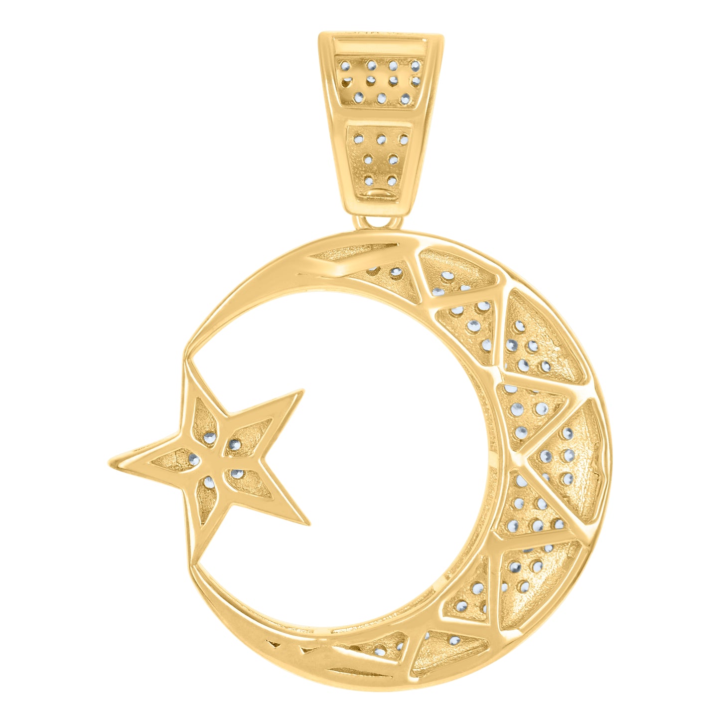Sterling Silver Mens Cubic Zirconia Celestial Moon Star Charm Pendant