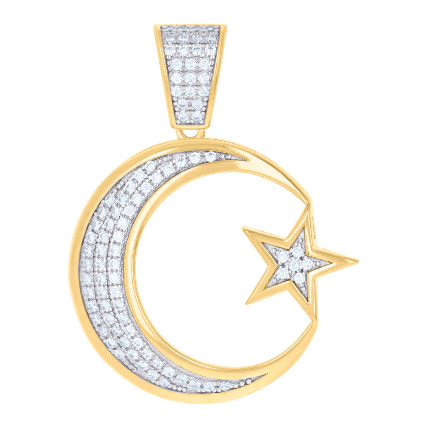 Sterling Silver Mens Cubic Zirconia Celestial Moon Star Charm Pendant