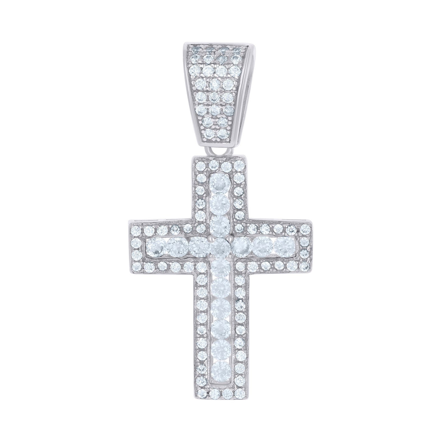 Sterling Silver Unisex Cubic Zirconia Cross Religious Charm Pendant