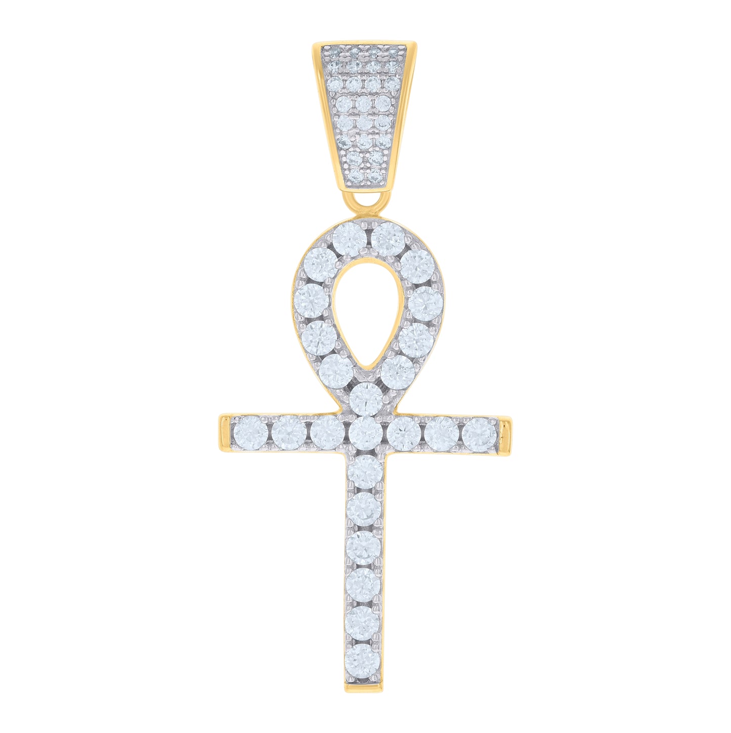 Sterling Silver Unisex Cubic Zirconia Ankh Cross Religious Charm Pendant