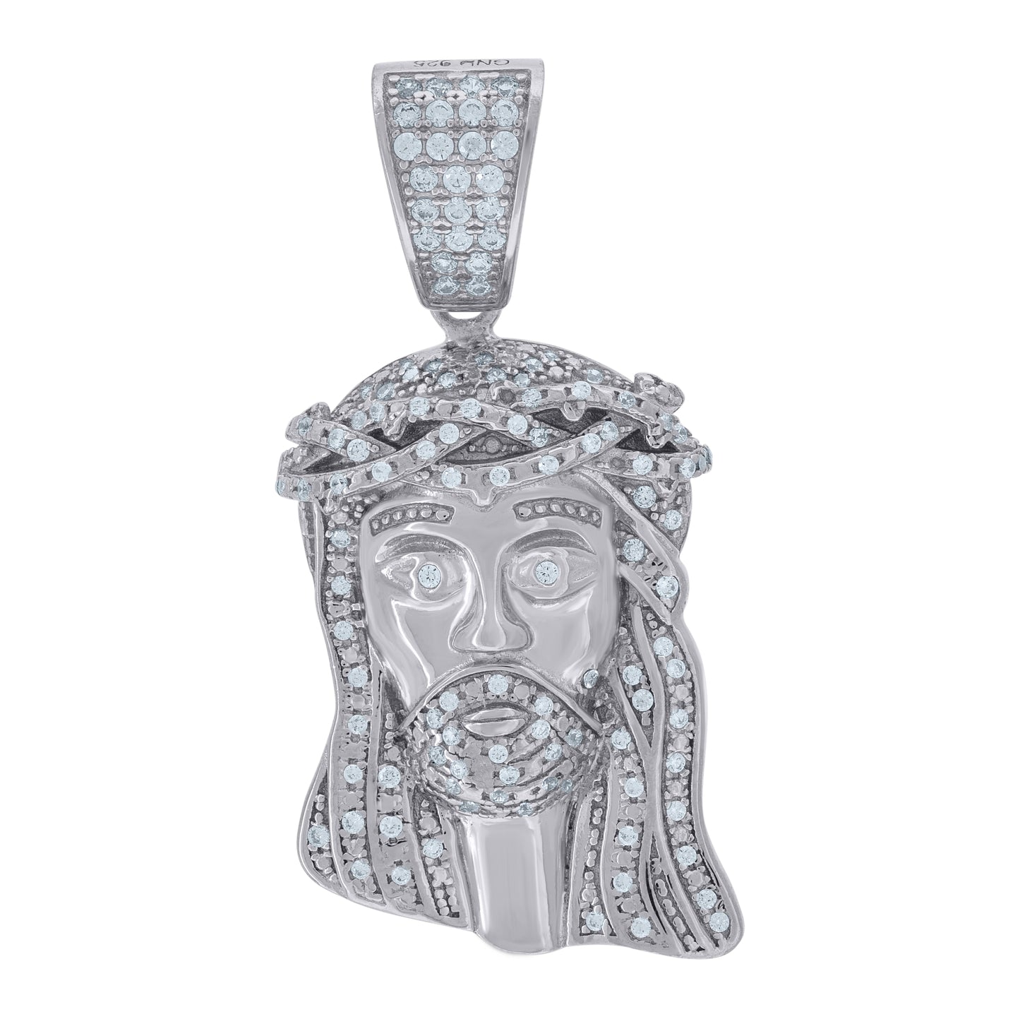 Sterling Silver Mens Cubic-Zirconia Jesus Religious Charm Pendant