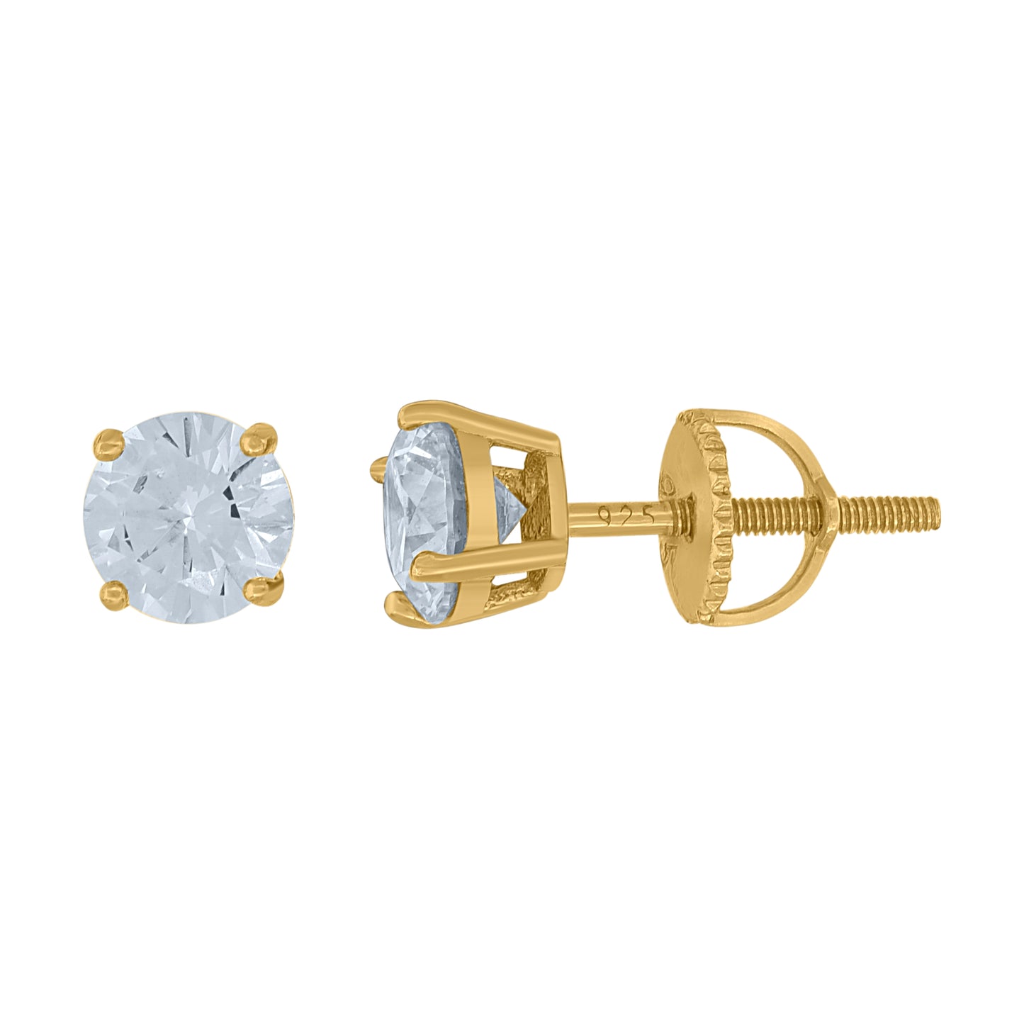 Sterling Silver Womens Cubic Zirconia Round Classic Studs Earrings
