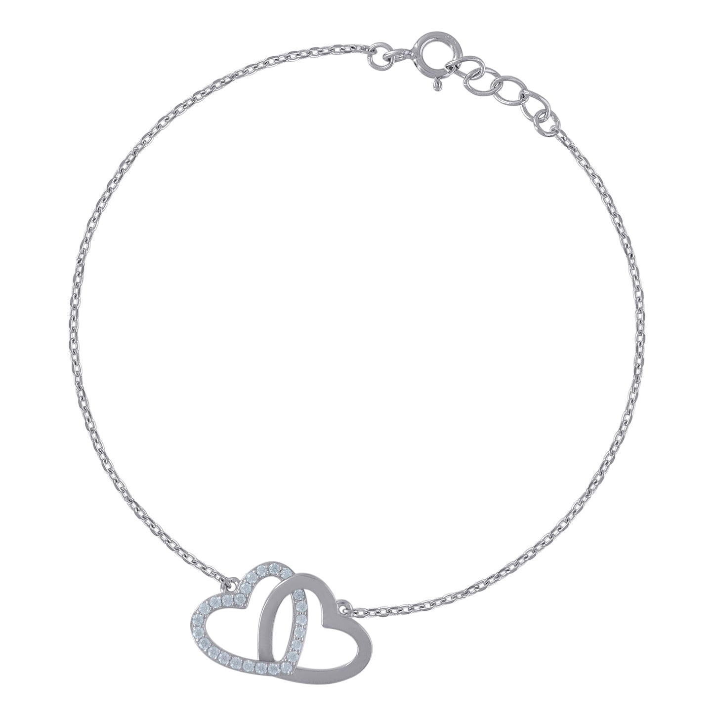 Sterling Silver Womens Cubic Zirconia Rolo Link Heart Bracelet