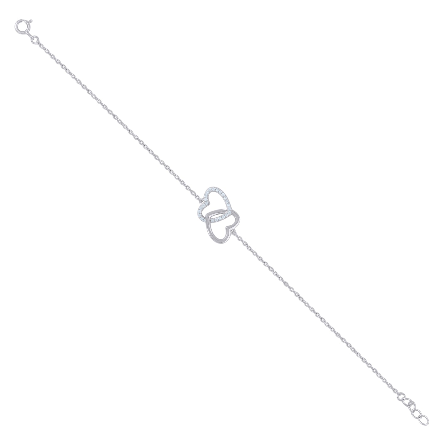 Sterling Silver Womens Cubic Zirconia Rolo Link Heart Bracelet