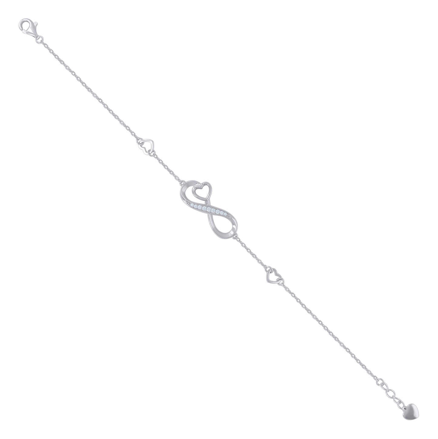 Sterling Silver Womens Cubic Zirconia Rolo Link Infinity Heart Bracelet