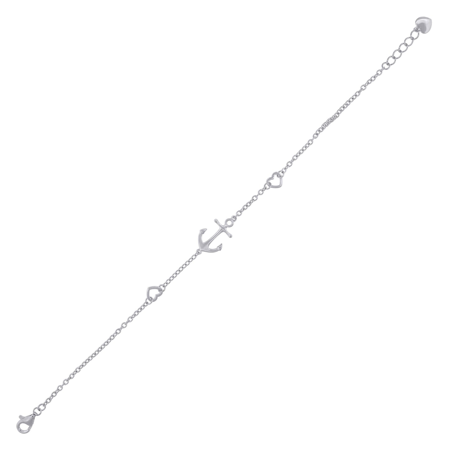 Sterling Silver Womens Rolo Link Anchor Heart Bracelet