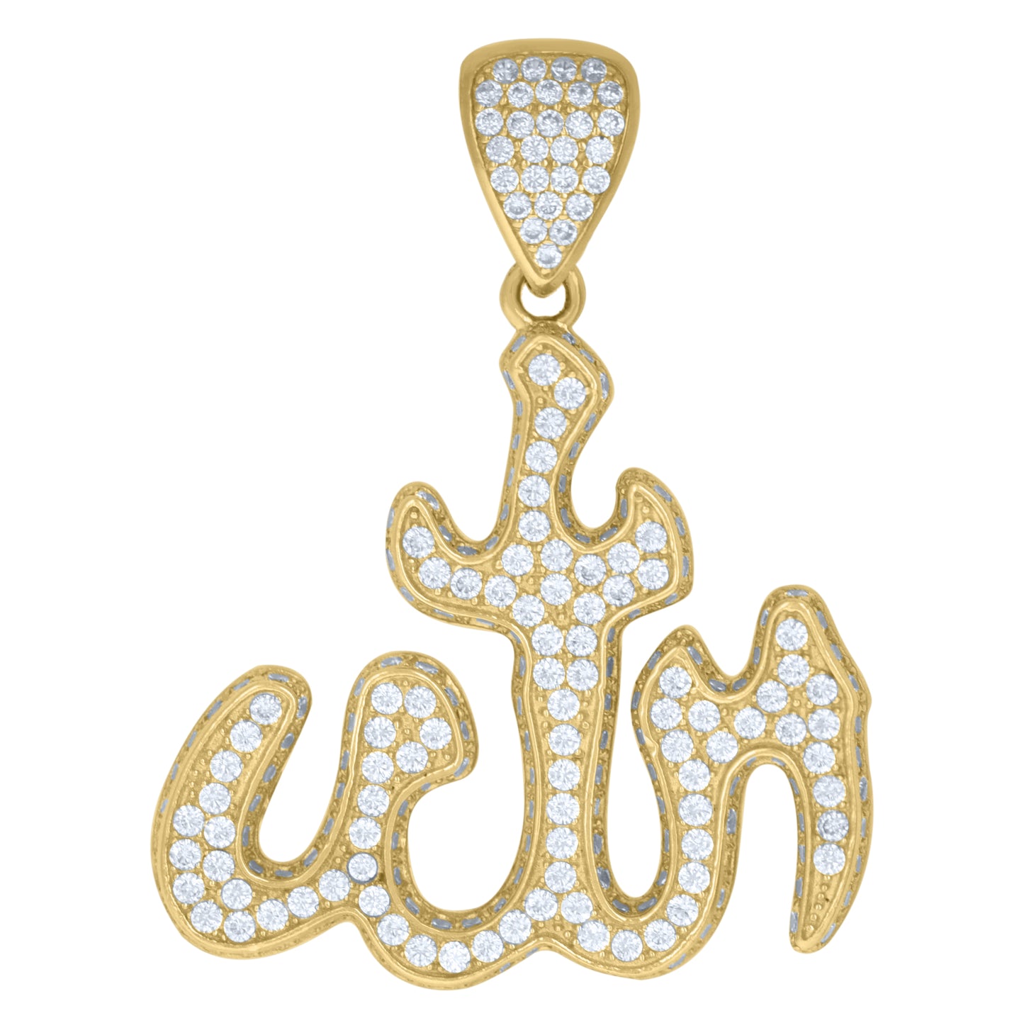 10K Yellow Gold Mens Cubic Zirconia Symbol Allah Religious Charm Pendant