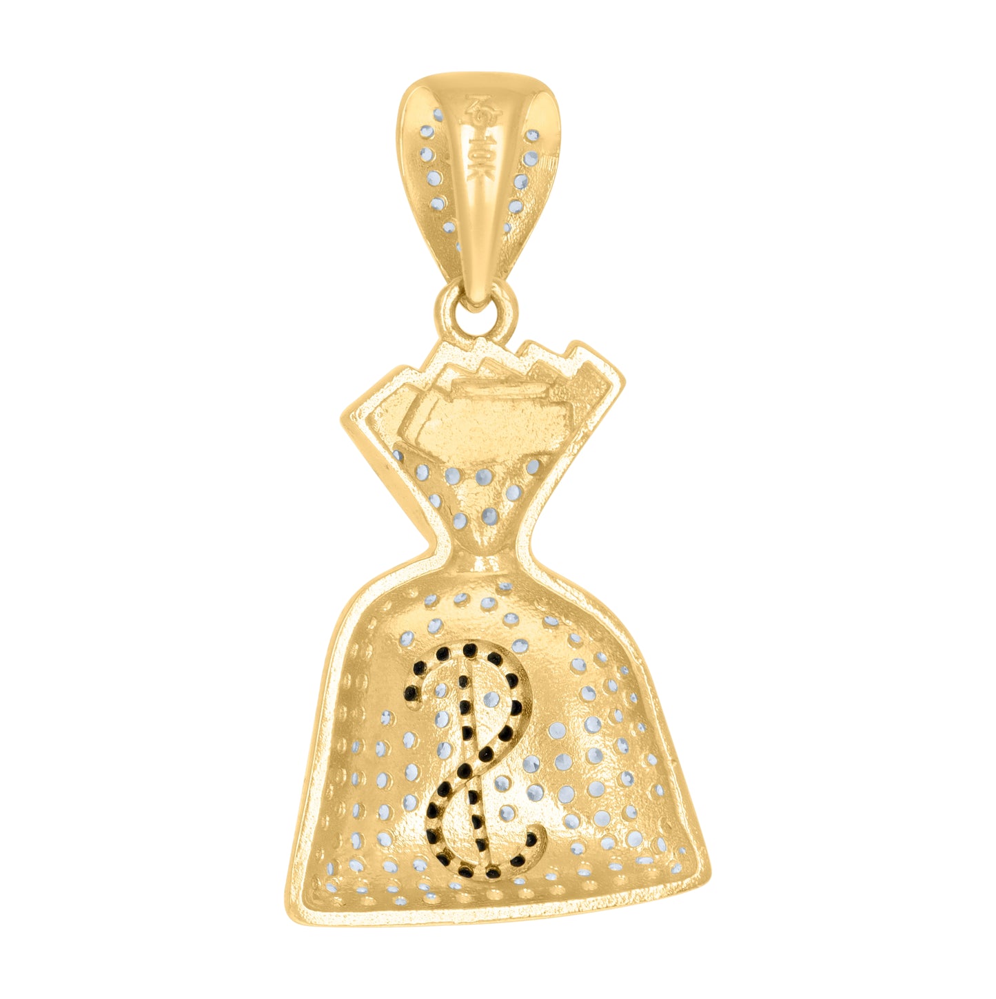 10K Yellow Gold Mens Black White Cubic-Zirconia Money Bag Currency Charm Pendant