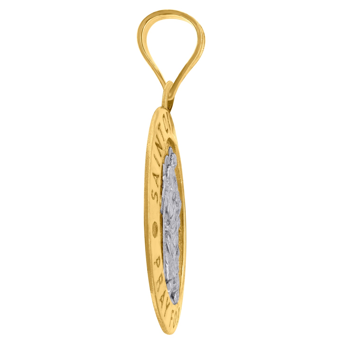 10K Two-Tone Gold Unisex Textured Saint Christopher Pray For Us Religious Charm Pendant