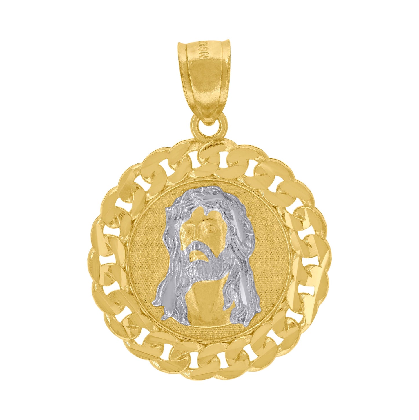 10K Two-Tone Gold Unisex Diamond-Cut Jesus Religious Charm Pendant