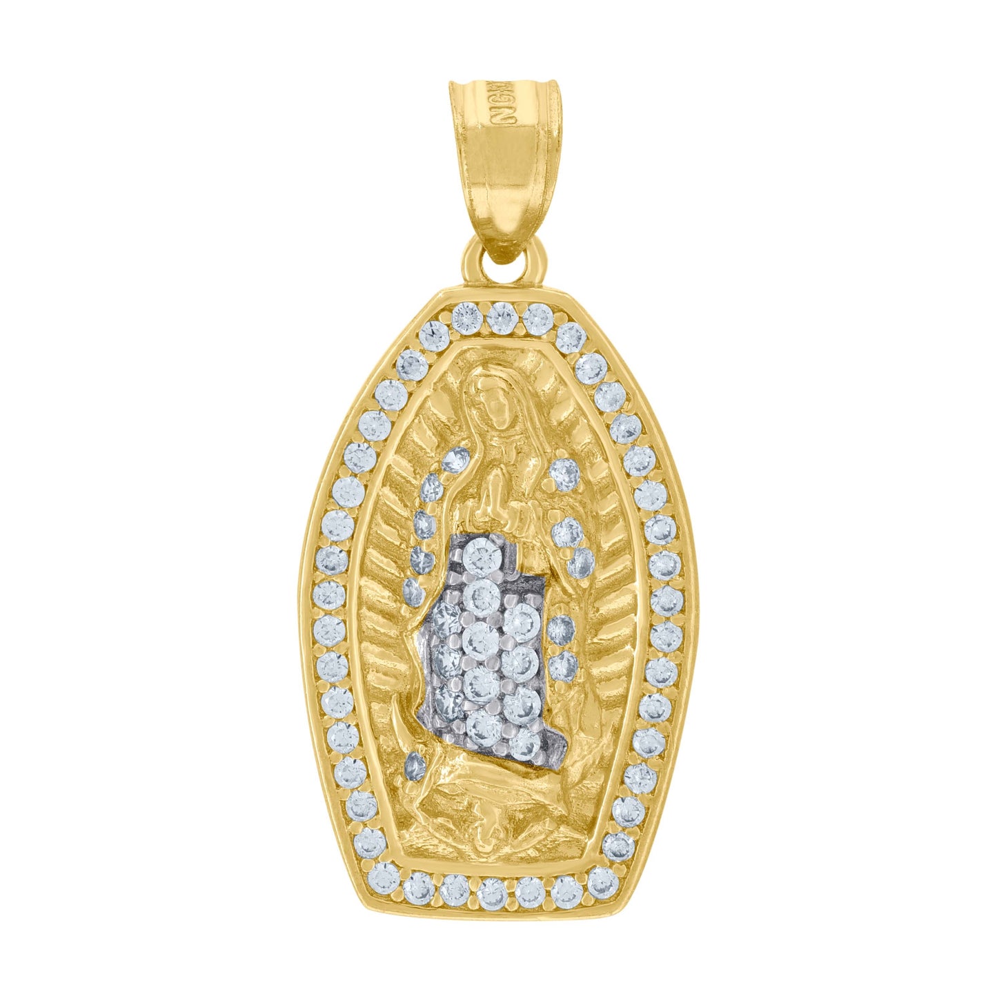 10K Two-Tone Gold Unisex Cubic Zirconia Cubic-Zirconia Lady Of Guadalupe Religious Pendant