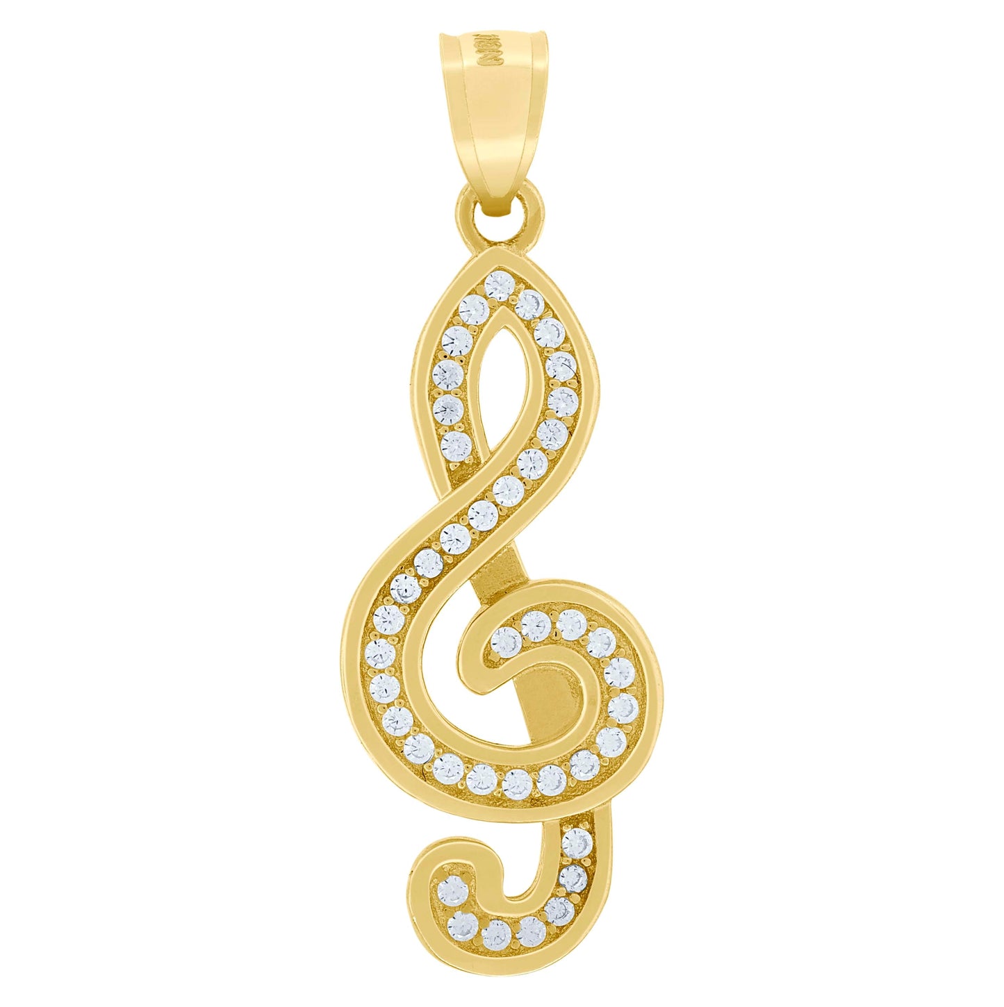 10K Yellow Gold Mens Cubic Zirconia Treble Clef Musical Knot Charm Pendant