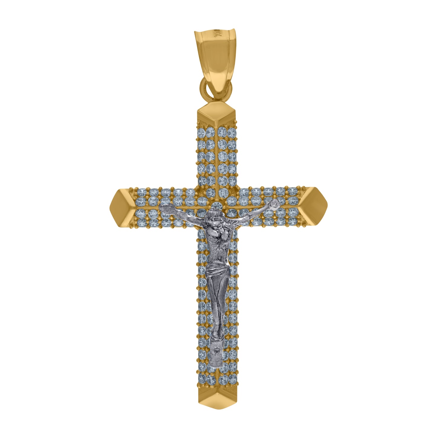 10K Two-Tone Gold Men Cubic-Zirconia Religious Crucifix Pendant