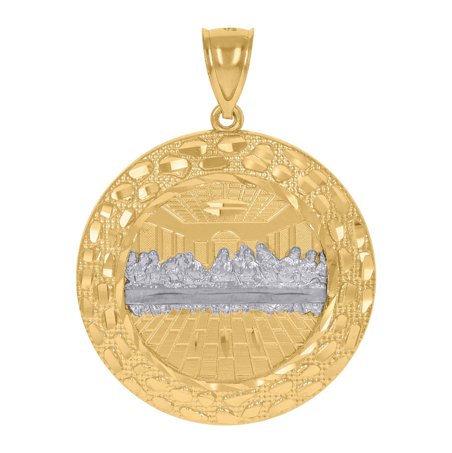 10K Two-Tone Gold Unisex Diamond-Cut Last Supper Religious Round Medal Pendant