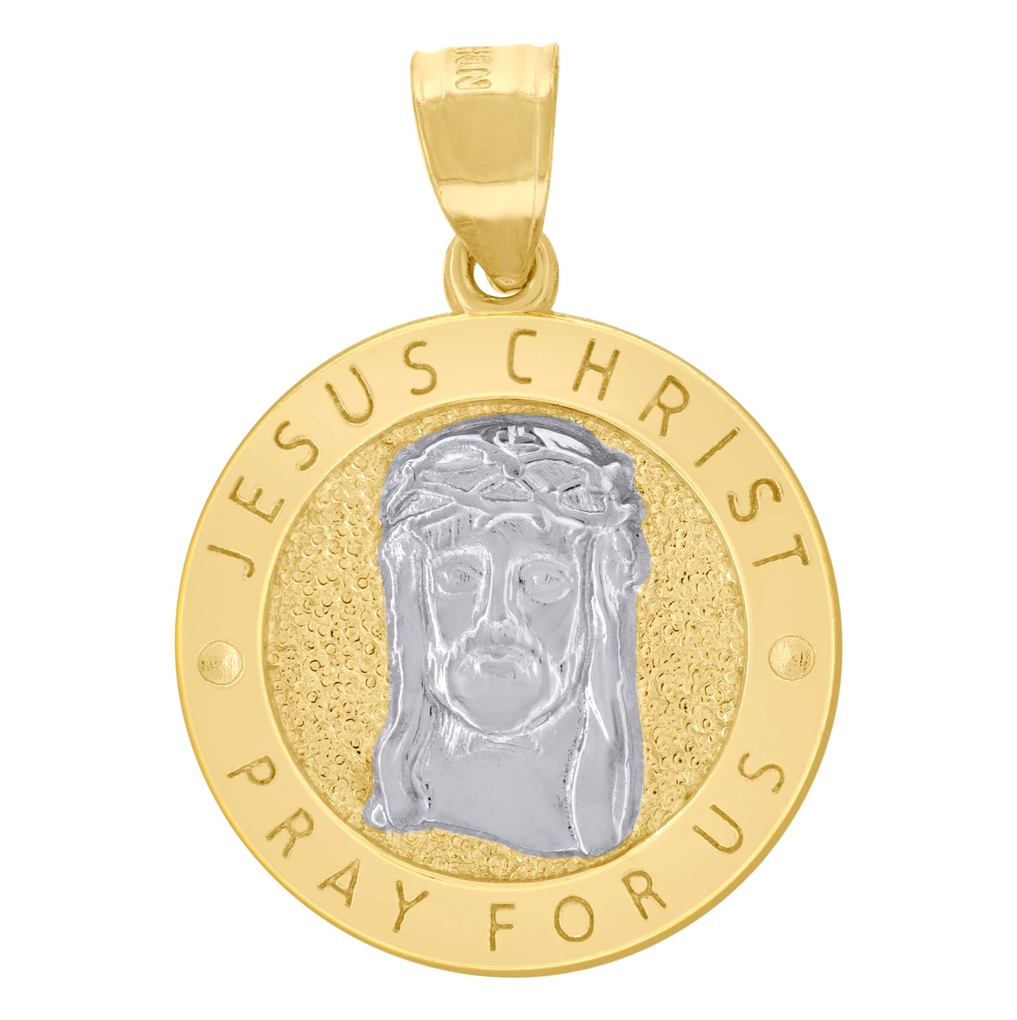 10K Two-Tone Gold Mens Textured Jesus Pray For Us Religious Charm Pendant