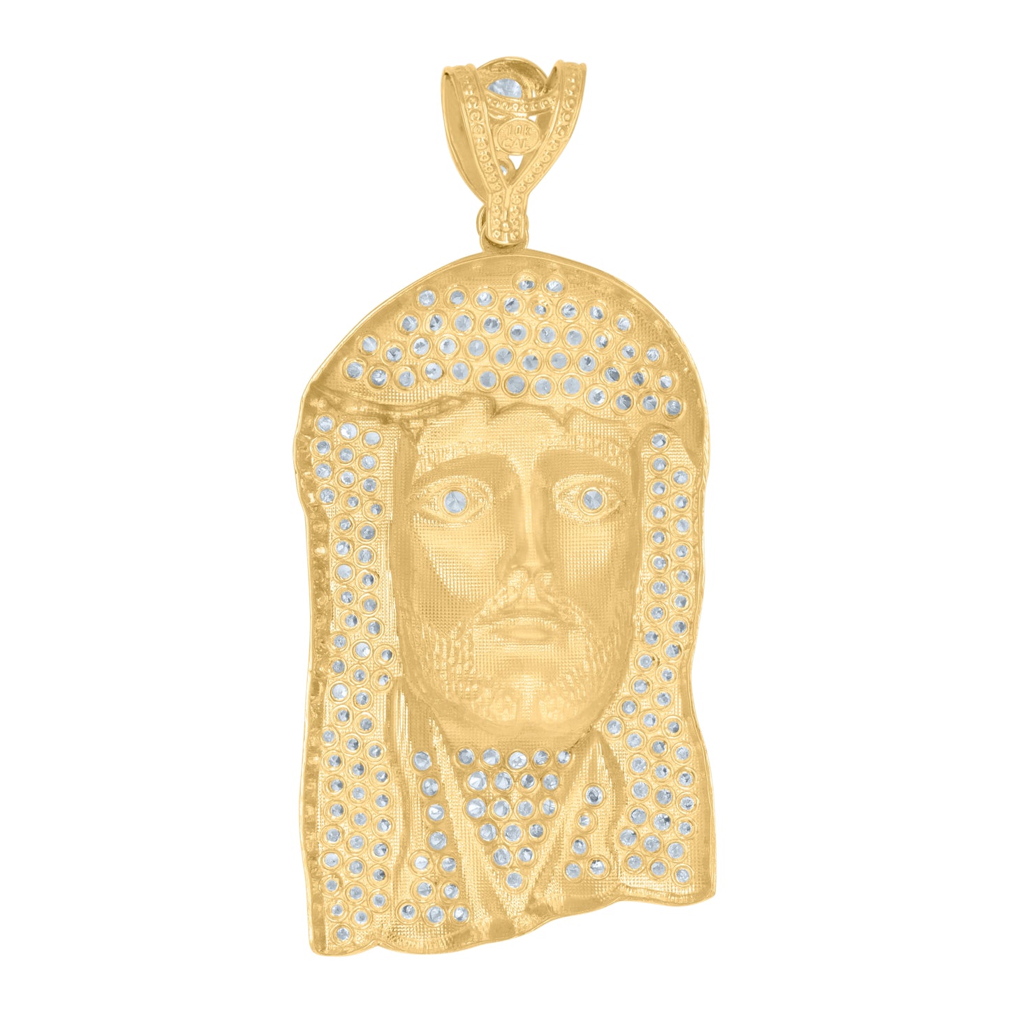 10K Yellow Gold Mens Cubic-Zirconia Jesus Religious Charm Pendant