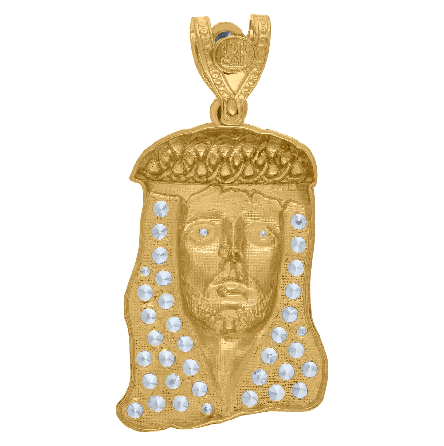 10K Two-Tone Gold Mens Cubic Zirconia Jesus Religious Charm Pendant