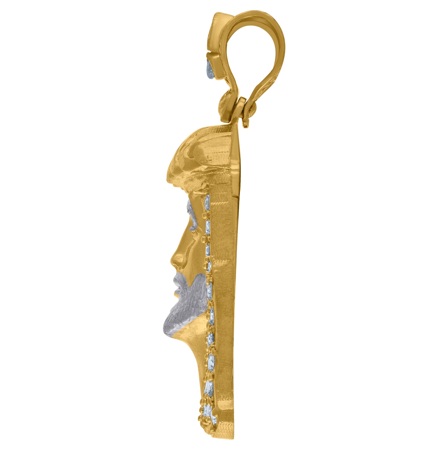 10K Two-Tone Gold Mens Cubic Zirconia Jesus Religious Charm Pendant