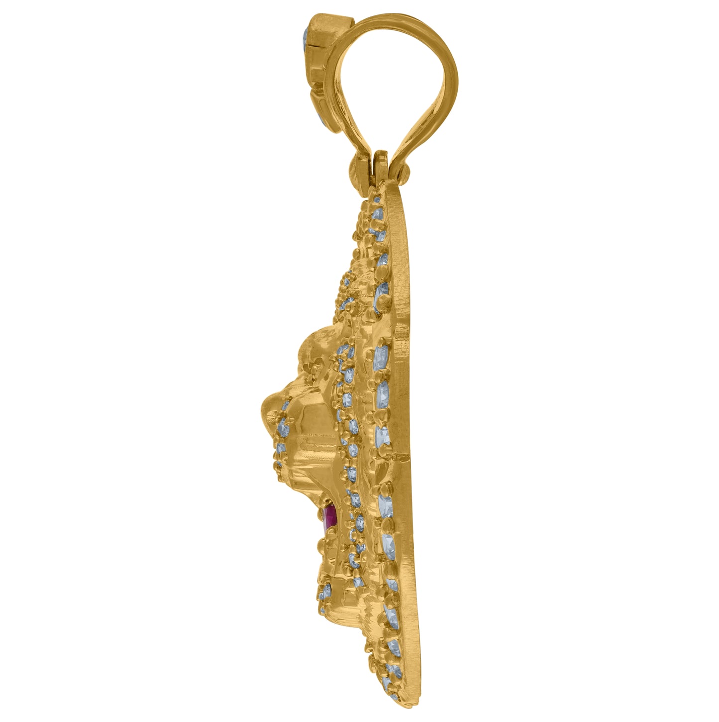 10K Yellow Gold Mens White Pink Cubic Zirconia Zodiac Sign Leo Lion Head Charm Pendant