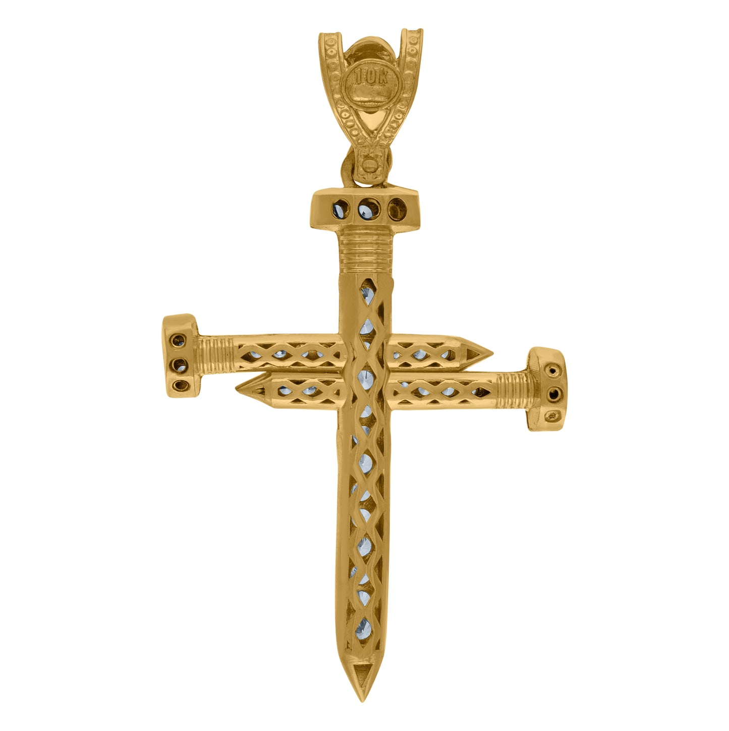 10K Yellow Gold Mens Round Cubic-Zirconia Nail Cross Religious Charm Pendant