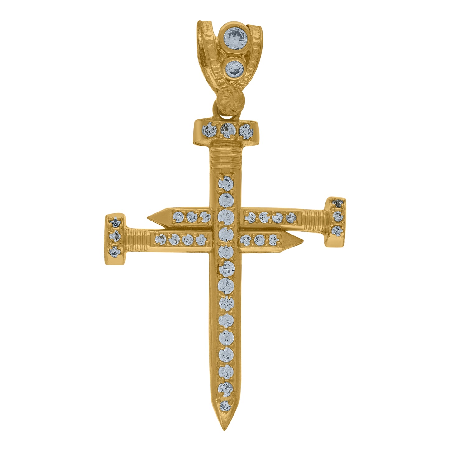 10K Yellow Gold Mens Round Cubic-Zirconia Nail Cross Religious Charm Pendant