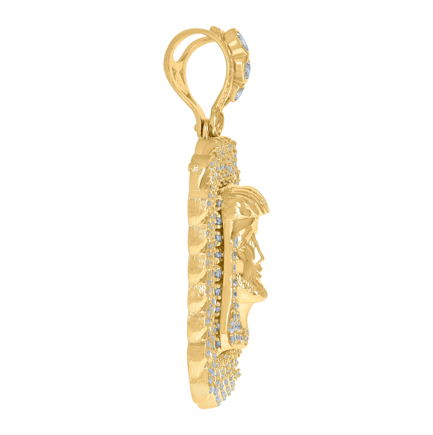 10K Yellow Gold Mens Cubic-Zirconia Jesus Religious Cuban Link Charm Pendant