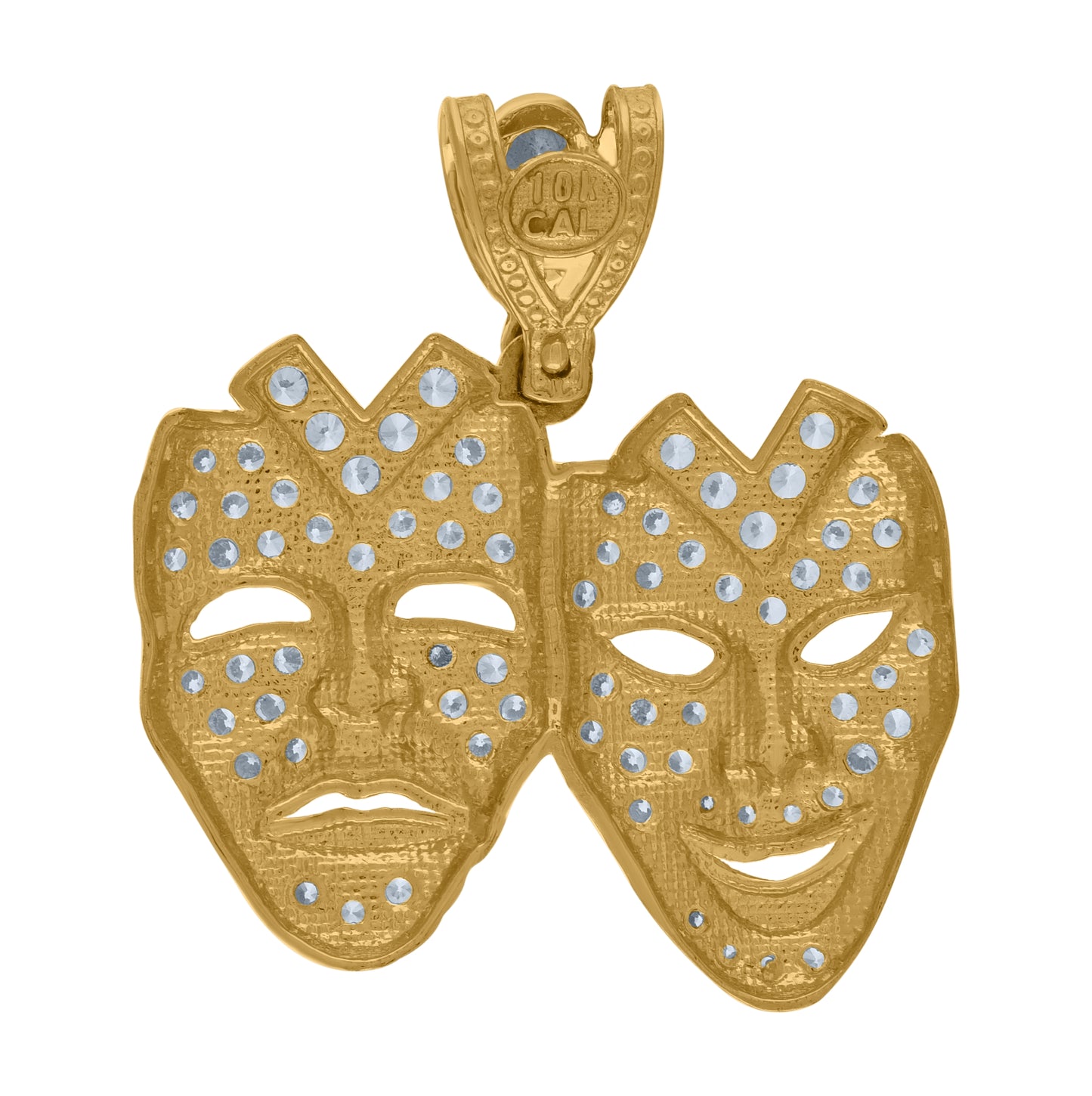10K Yellow Gold Mens Cubic Zirconia Comedy Tragedy Mask Fashion Charm Pendant