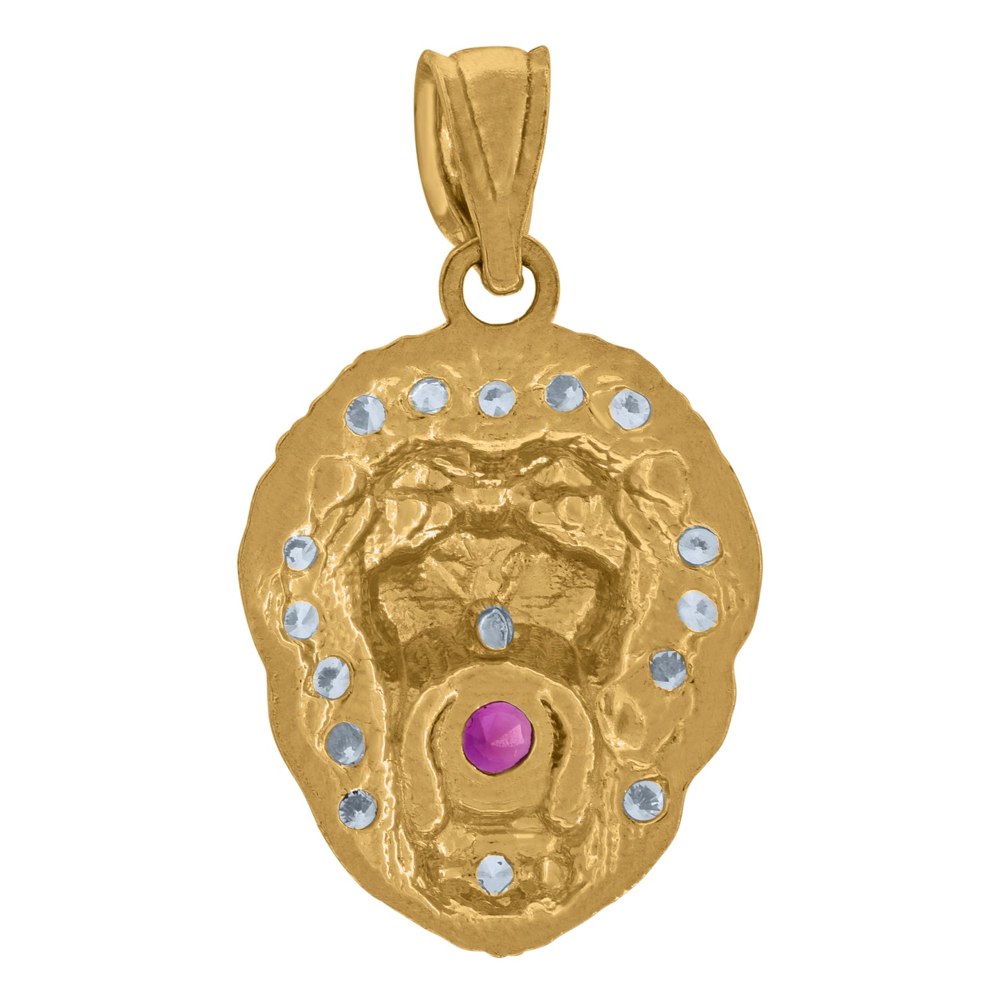 10K Yellow Gold Mens White Pink Cubic Zirconia Zodiac Sign Leo Lion Head Charm Pendant