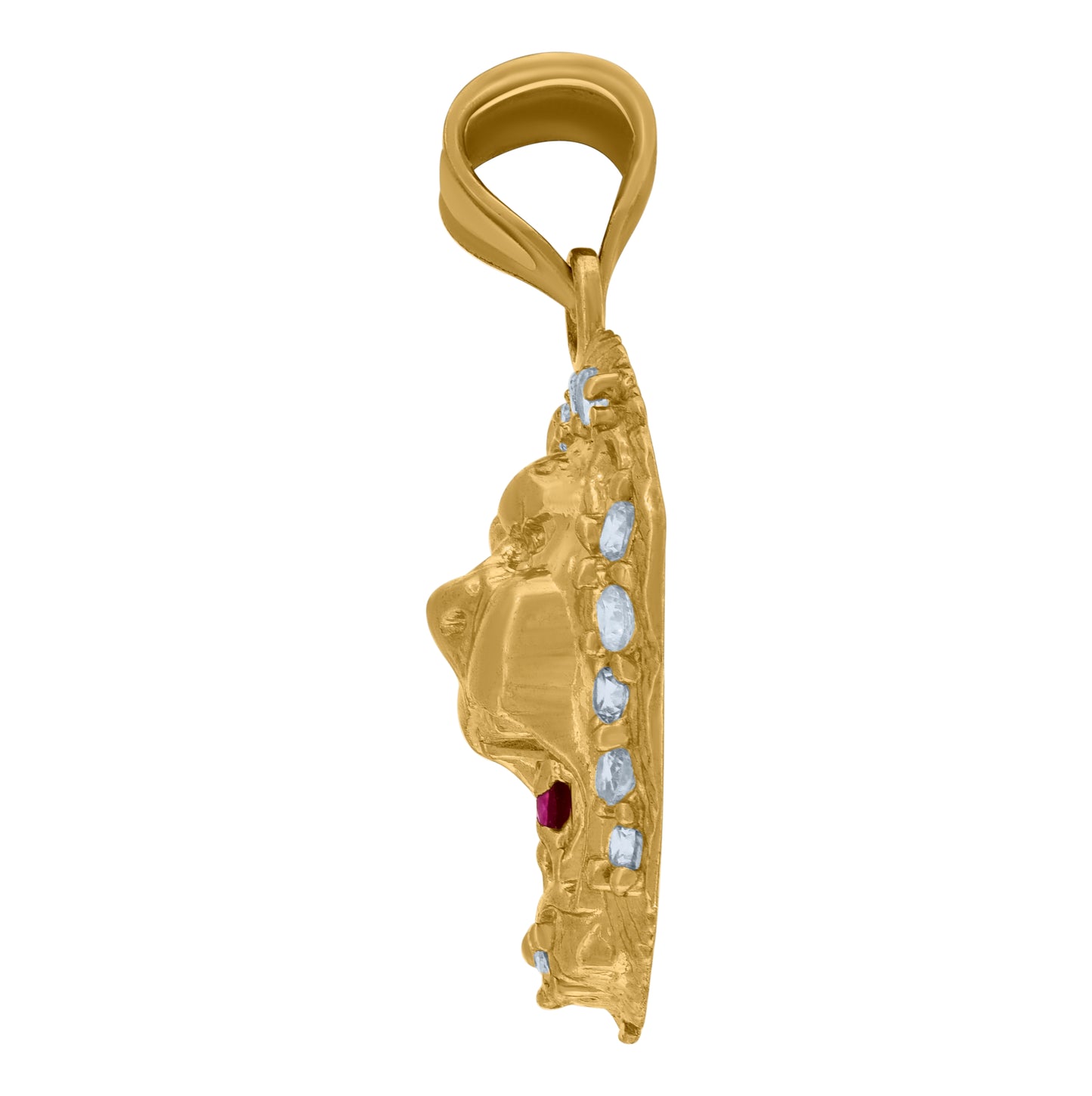 10K Yellow Gold Mens White Pink Cubic Zirconia Zodiac Sign Leo Lion Head Charm Pendant