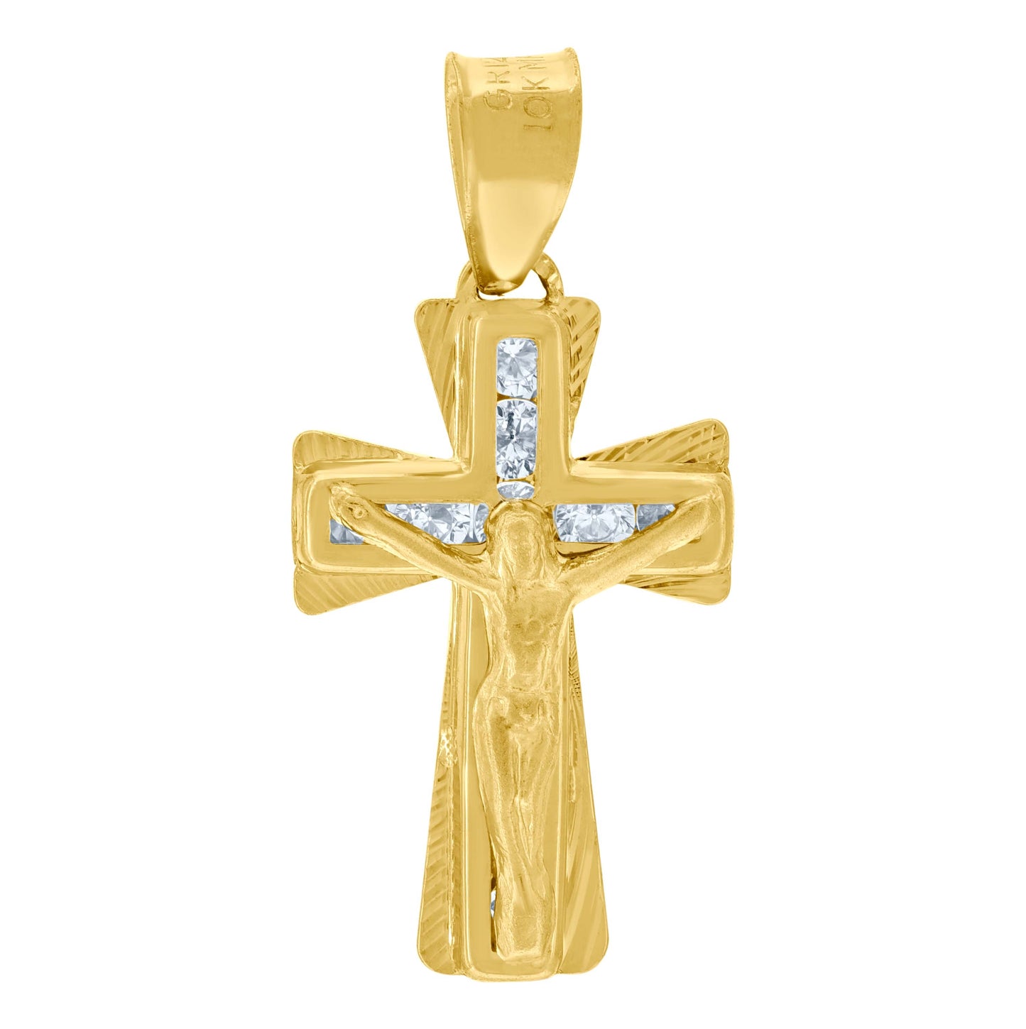 10K Yellow Gold Unisex Cubic Zirconia Cubic-Zirconia Crucifix Cross Religious Charm Pendant