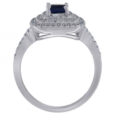 Sterling Silver Womens Royal Blue Princess Cut Cubic Zirconia Fashion Ring Size 9