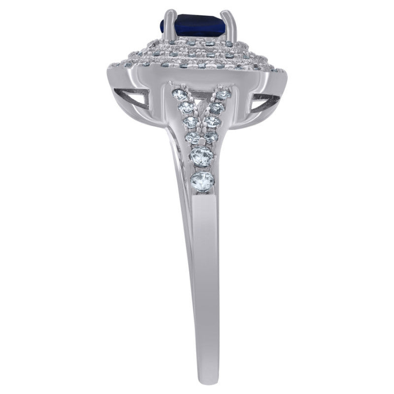 Sterling Silver Womens Royal Blue Princess Cut Cubic Zirconia Fashion Ring Size 9