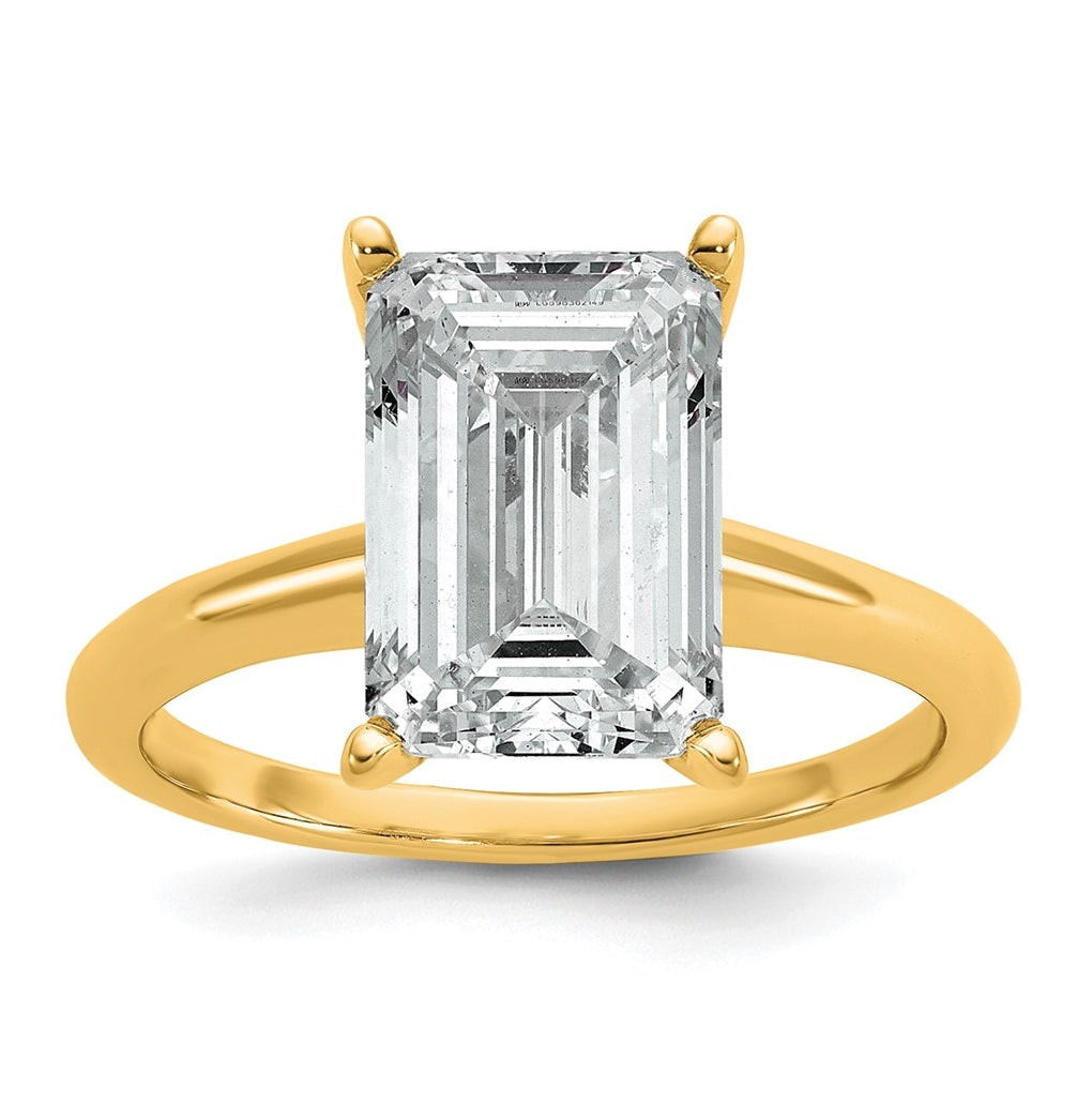 14K Two-Tone Or White Gold Certified Lab Grown Diamond VS/SI+ G+ Emerald Solitaire Complete Engagement Ring