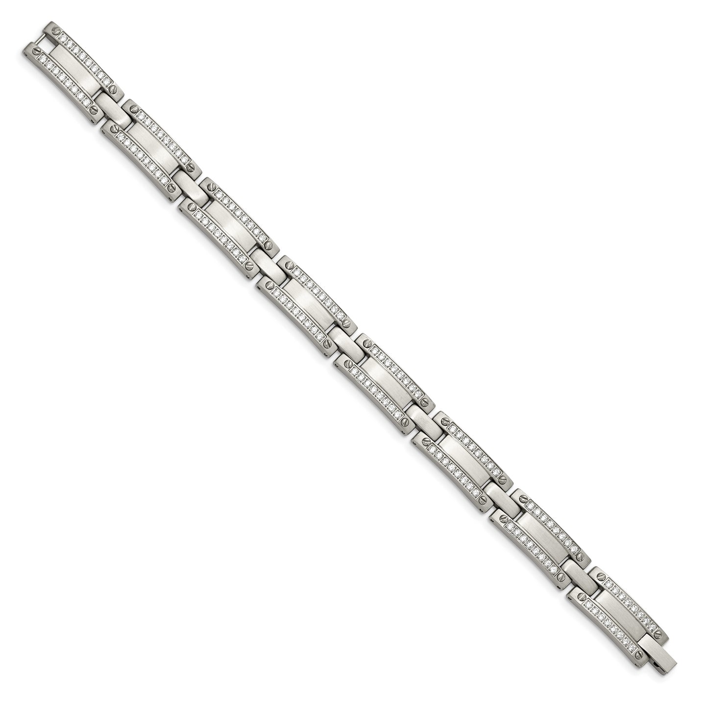 Stainless Steel Brushed with Cubic Zirconia 8.5in Bracelet