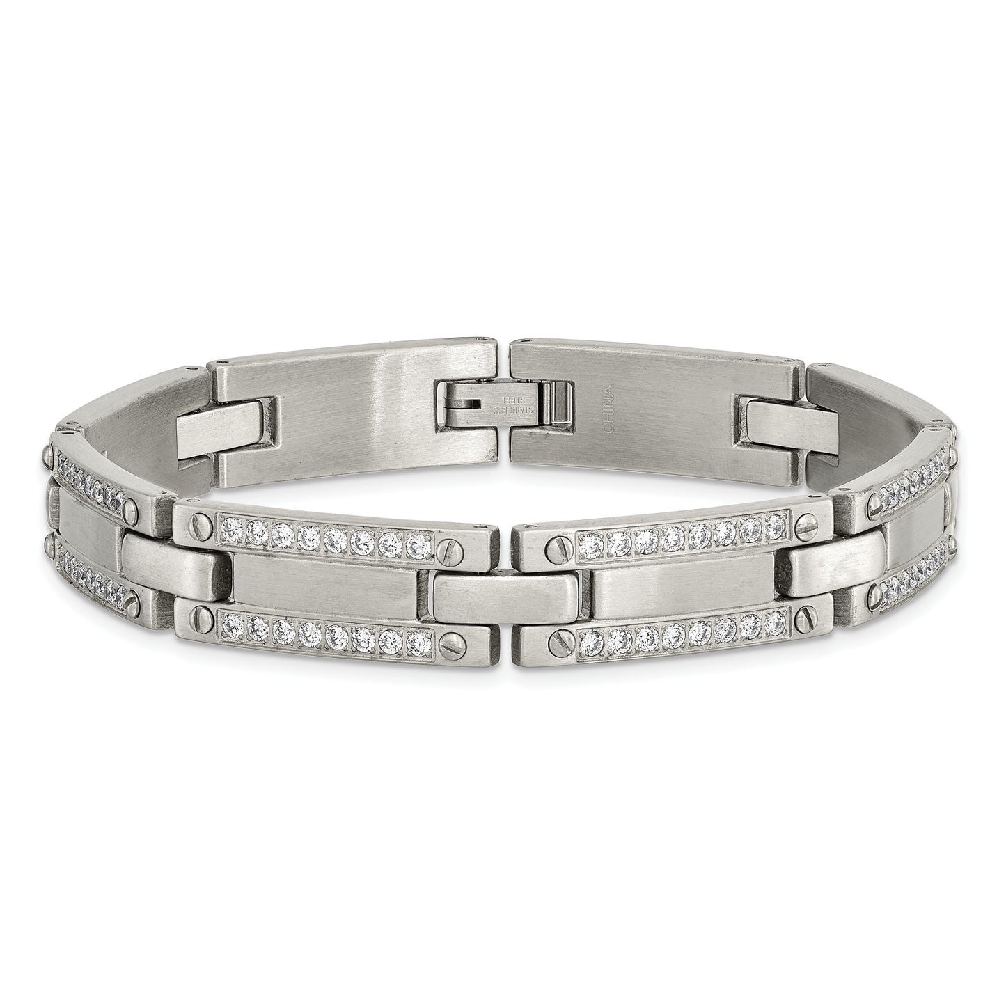 Stainless Steel Brushed with Cubic Zirconia 8.5in Bracelet