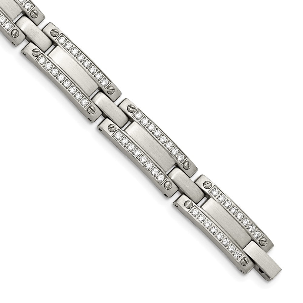 Stainless Steel Brushed with Cubic Zirconia 8.5in Bracelet