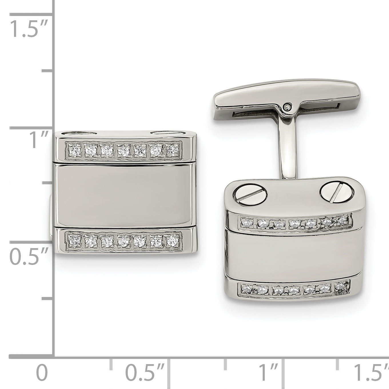 Chisel Stainless Steel Polished Cubic Zirconia Rounded Square Cufflinks