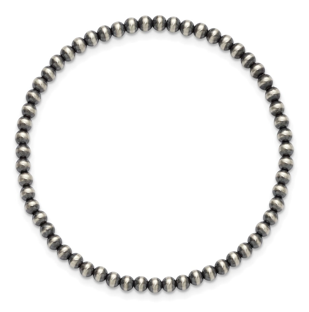 Sterling Silver 6.5in 3.00mm Navajo Style Beaded Stretch Bracelet