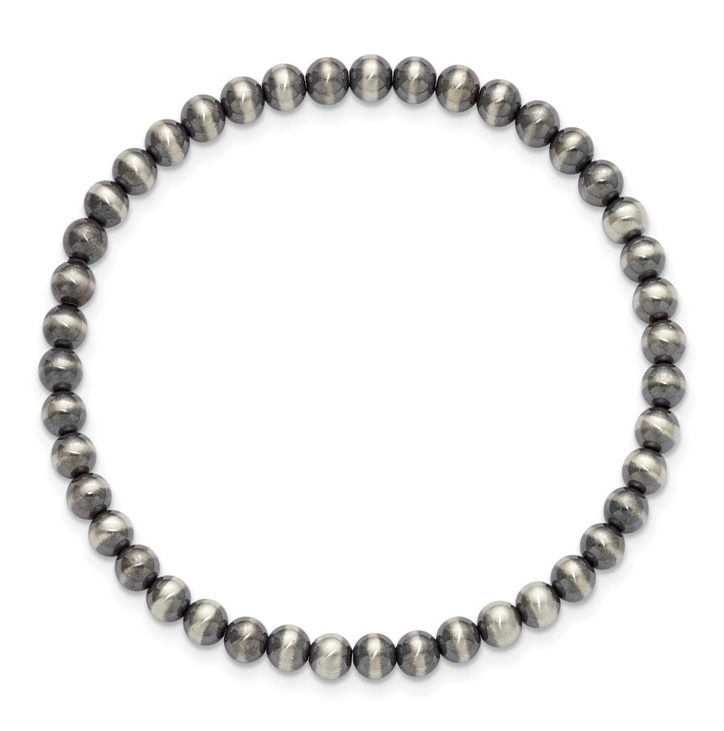 Sterling Silver 6.5in 4.00mm Navajo Style Beaded Stretch Bracelet