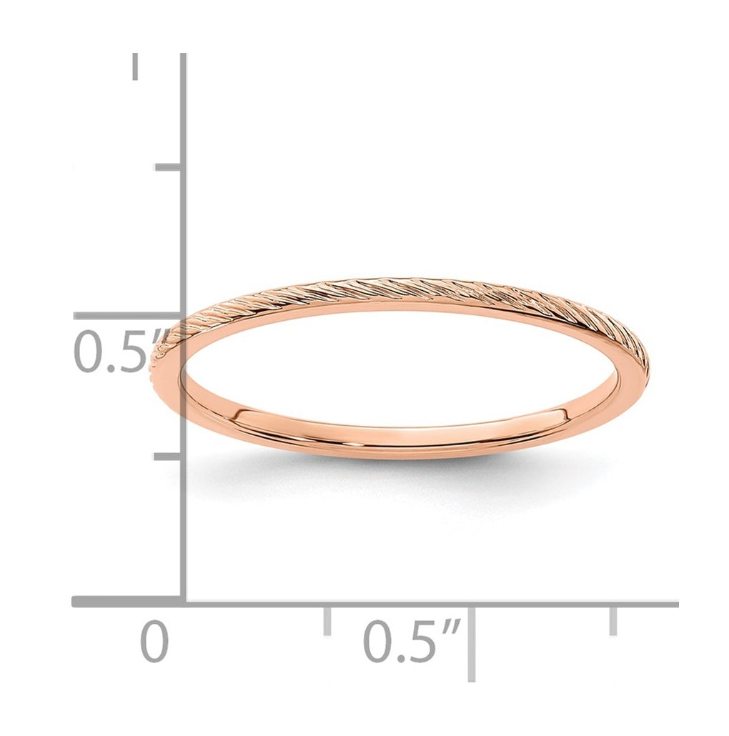 14K Yellow Or White Or Rose Gold 1.2mm Twisted Wire Pattern Stackable Band
