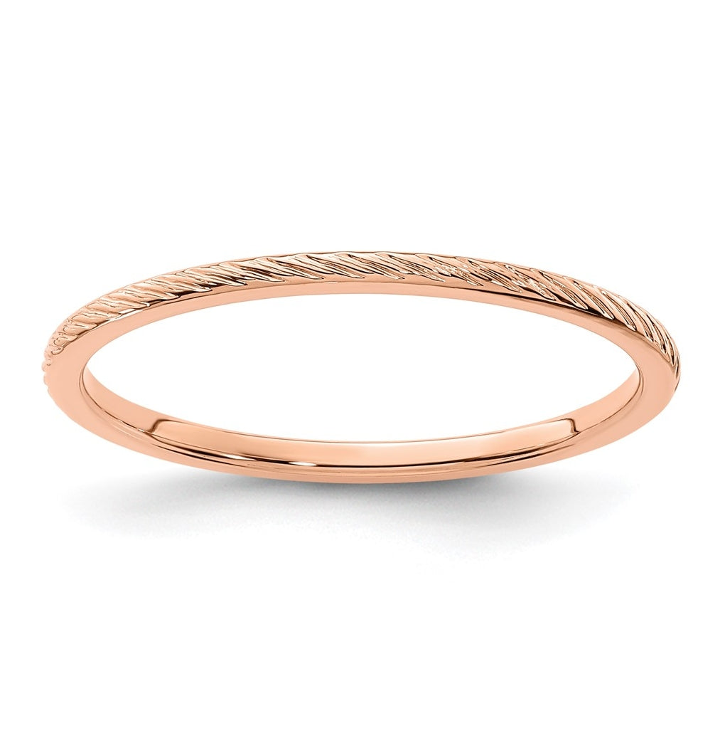 14K Yellow Or White Or Rose Gold 1.2mm Twisted Wire Pattern Stackable Band
