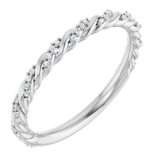 14K Yellow Or White Or Rose Gold Or Platinum Round .8 Mm Polished 1/10 Ctw Lab-Grown Diamond Pave Twist Rope Band