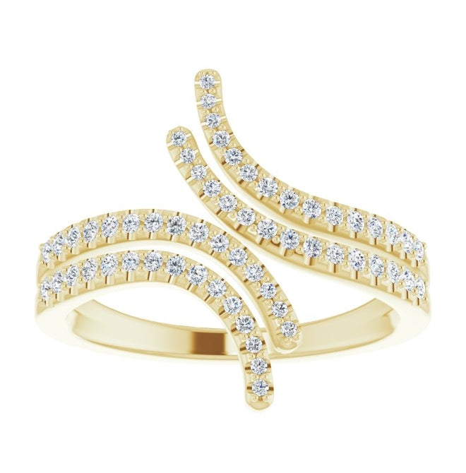 14K Yellow Gold Round .8 Mm I1, G-H :: 1/4 Ctw Polished Bypass Ring Size 7