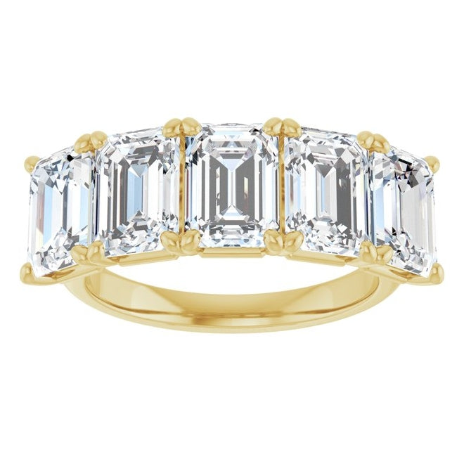 10K Yellow Gold Emerald 7 X 5 Mm Polished 5 Ctw Lab-Grown Diamond Anniversary Band Size 7