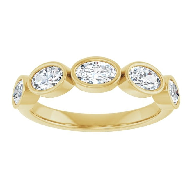 14K Yellow Gold Oval 5 X 3 Mm Polished 9/10 Ctw Lab-Grown Diamond Anniversary Band Size 7