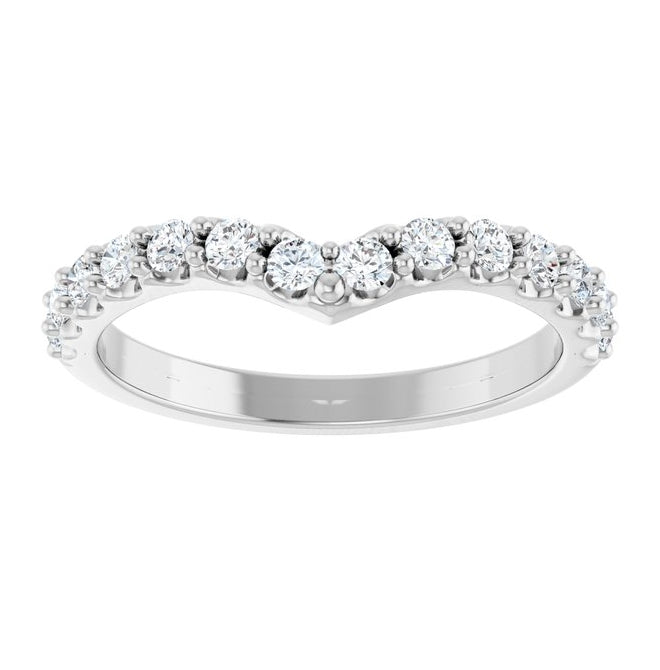 14K White Gold Round 2 Mm Polished 3/8 Ctw Natural Diamond Contour Band Size 7
