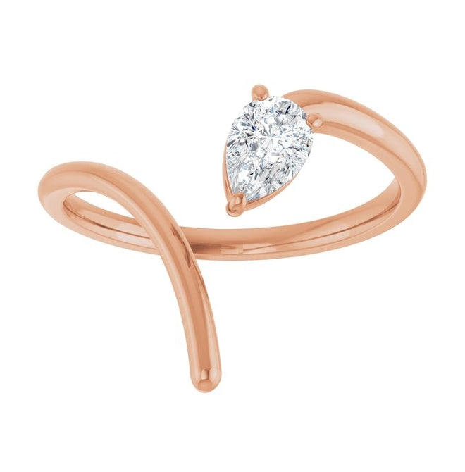 14K Rose Gold Pear 6 X 4 Mm Polished 1/3 Ct Lab-Grown Diamond Negative Space Ring Size 7